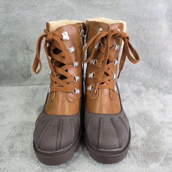 Womens Universal Threads Cheyenne Brown Heeled Duck Boots Sherpa Leather Size 9 - Picture 5 of 11